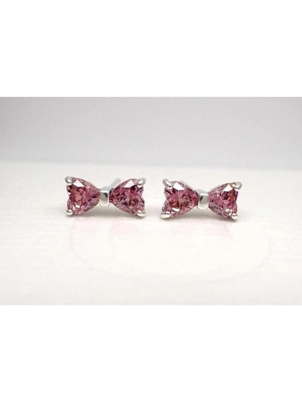 Pandora Pink Bow Shaped Stud Earrings in Sterling Silver